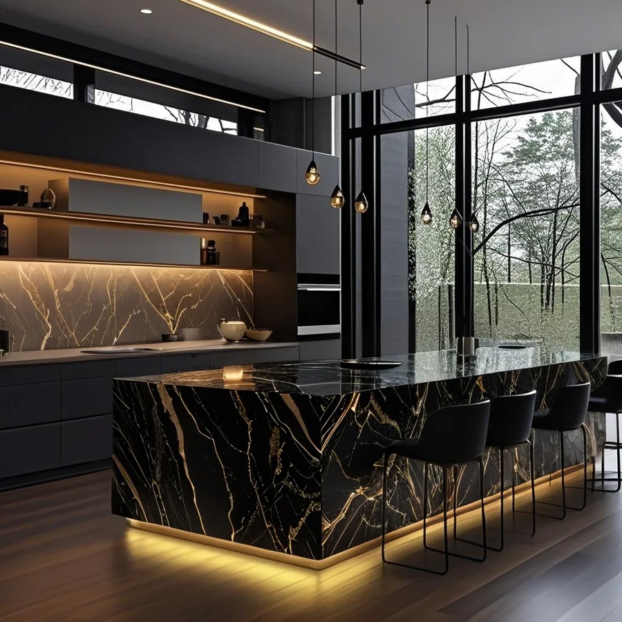 Set Customizable Home Bars Hotels Kitchens Dining Areas Modern  Marble Stone Restaurant Bar Countertop Wood Panel Furniture