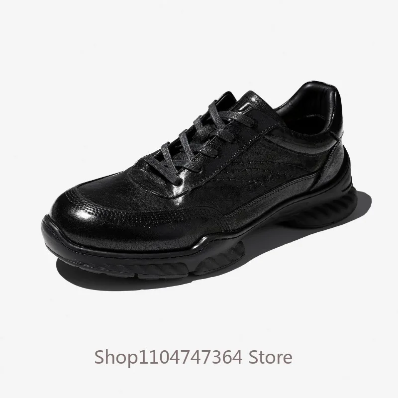 Designer Washed Horsehide Casual Shoes Men's Thick Sole Height Increasing British Sport Genuine Leather Shoes Male Oxfords