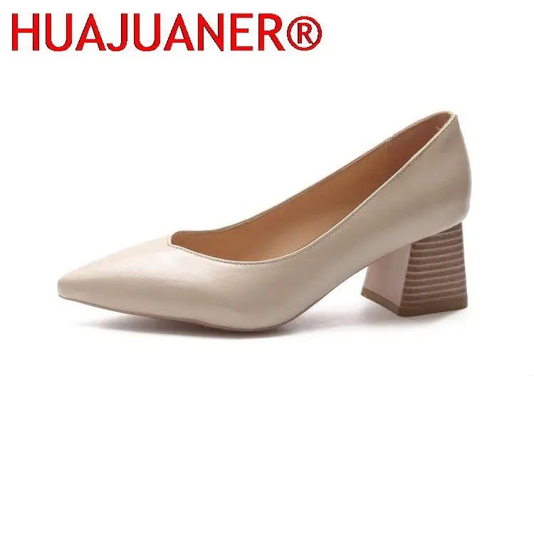 

2025 New Womens Platform Heels Shallow Pointed Toe Square Heel Ladies Dress Shoes Spring/Autumn Sexy Zapatos De Mujer Pumps