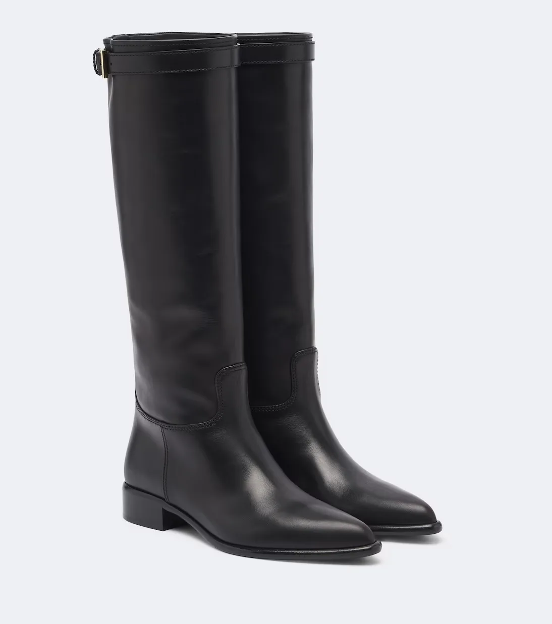Knee High Buckle Strap Low Heel Boots Knee High Black Leather Round Toe Slip On Winter Autumn Women Trending Boots Handmade
