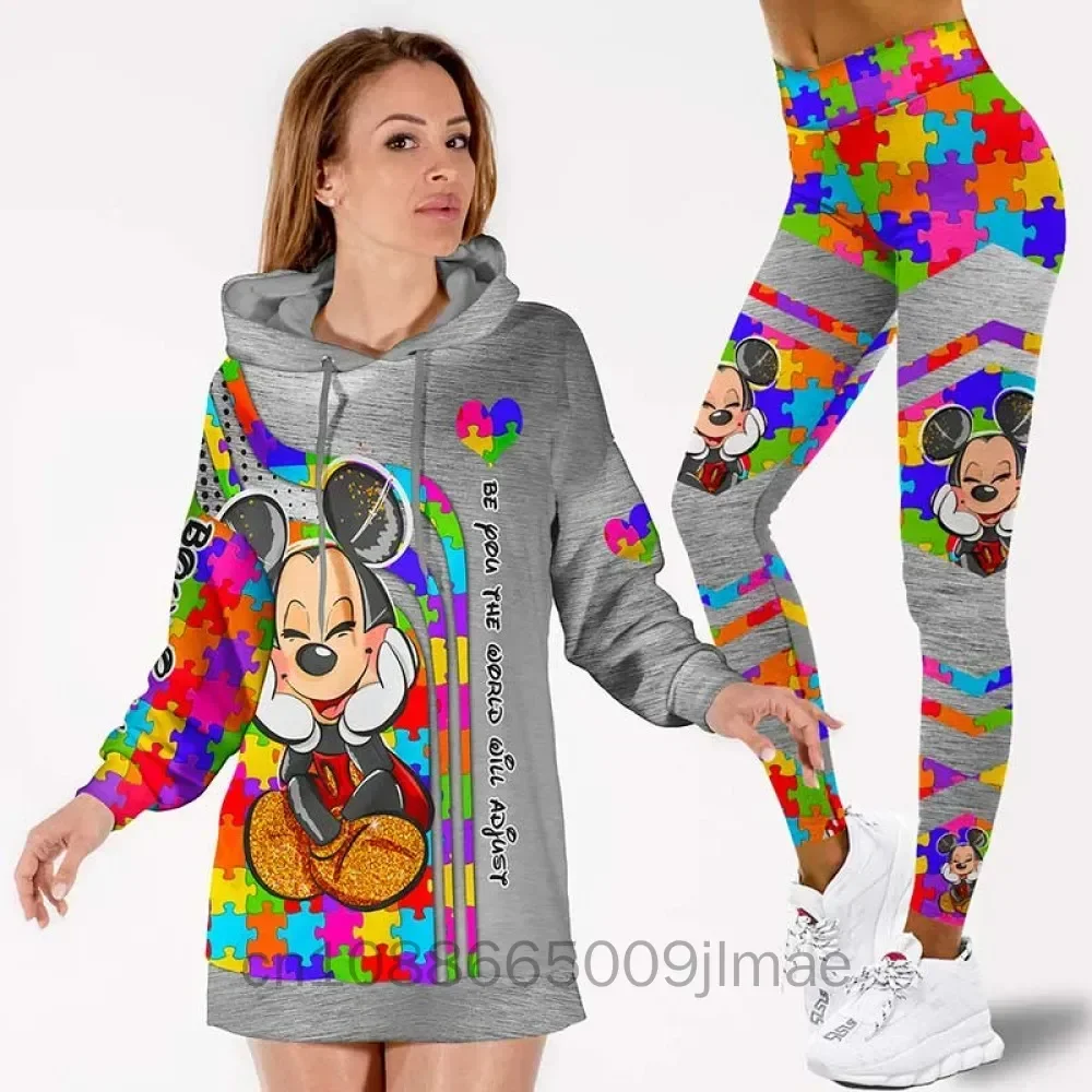 Custom Name Mickey Mouse Hoodie Dress and Leggings Suit Women's Diseny Minnie Hoodie Yoga Pants Sweatpants Fashion Tracksuit Set