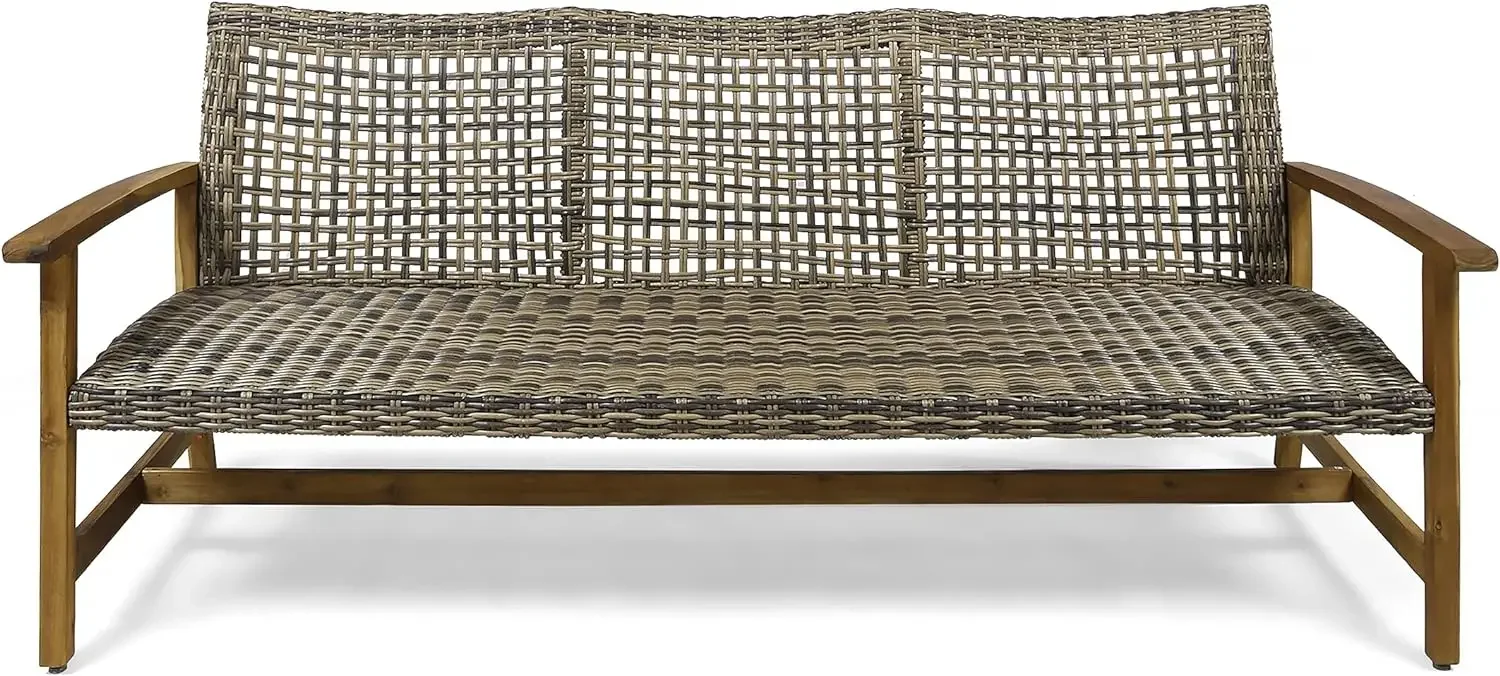 Christopher Knight-Outdoor Wood Sofa, Gray Furniture Supplies, Natural Stained Finish, Wicker, Home, Marcia, 66.50X31.00X31.50