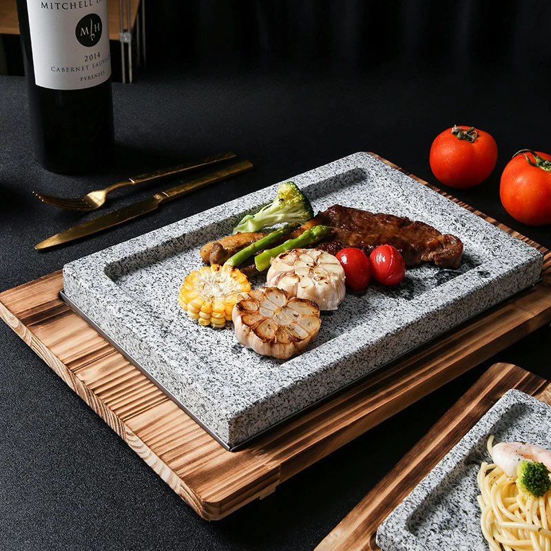 Hot Stone Cooking Granite Stone Big Sizzling Steak BBQ Grill Stone Set Hibachi Set