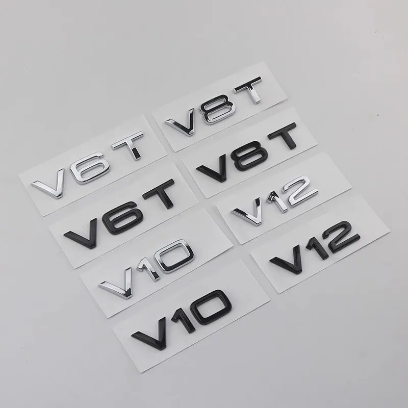 

2X V6T V8T V10 3D ABS Chrome Glossy Black Emblem Car Badge Sticker Decal for A6 A7 A8 S4 S5 S6 S7 S8 RS4 RS5 RS6 RS7 TT R8