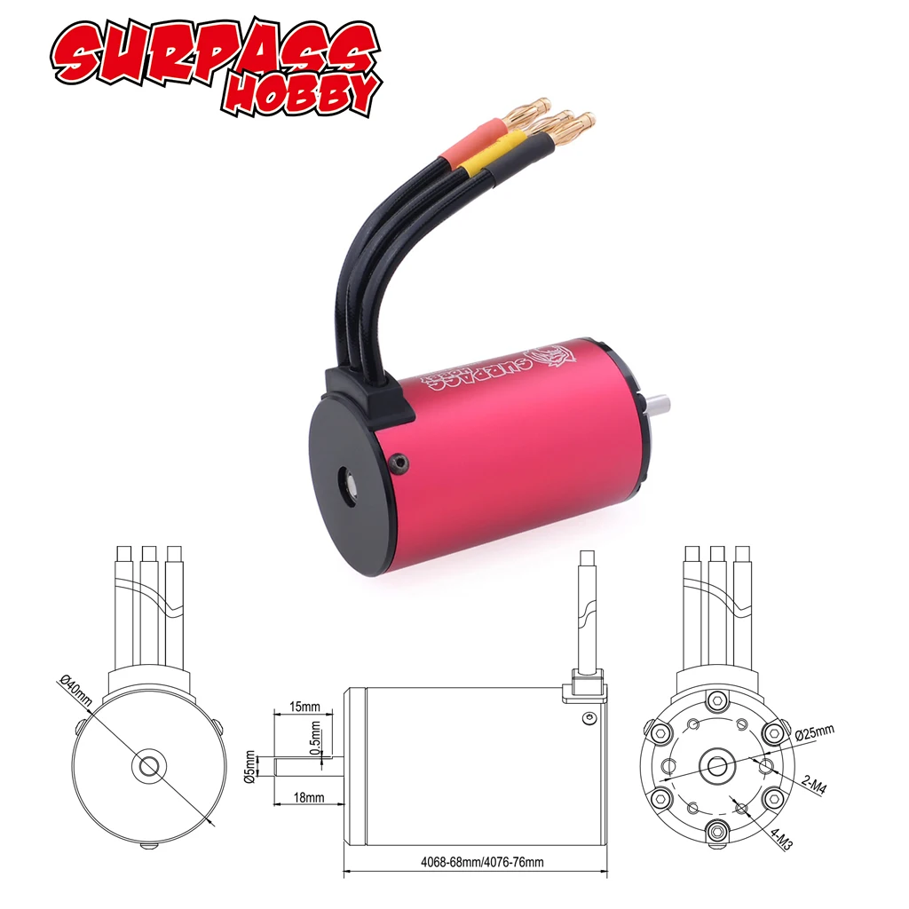 Surpass Hobby KK 4068/4076 Waterproof Brushless Motor 1700/2000/2250KV 5.0mm Shaft for RC 1/8 Drift Racing Off-road Climbing Car