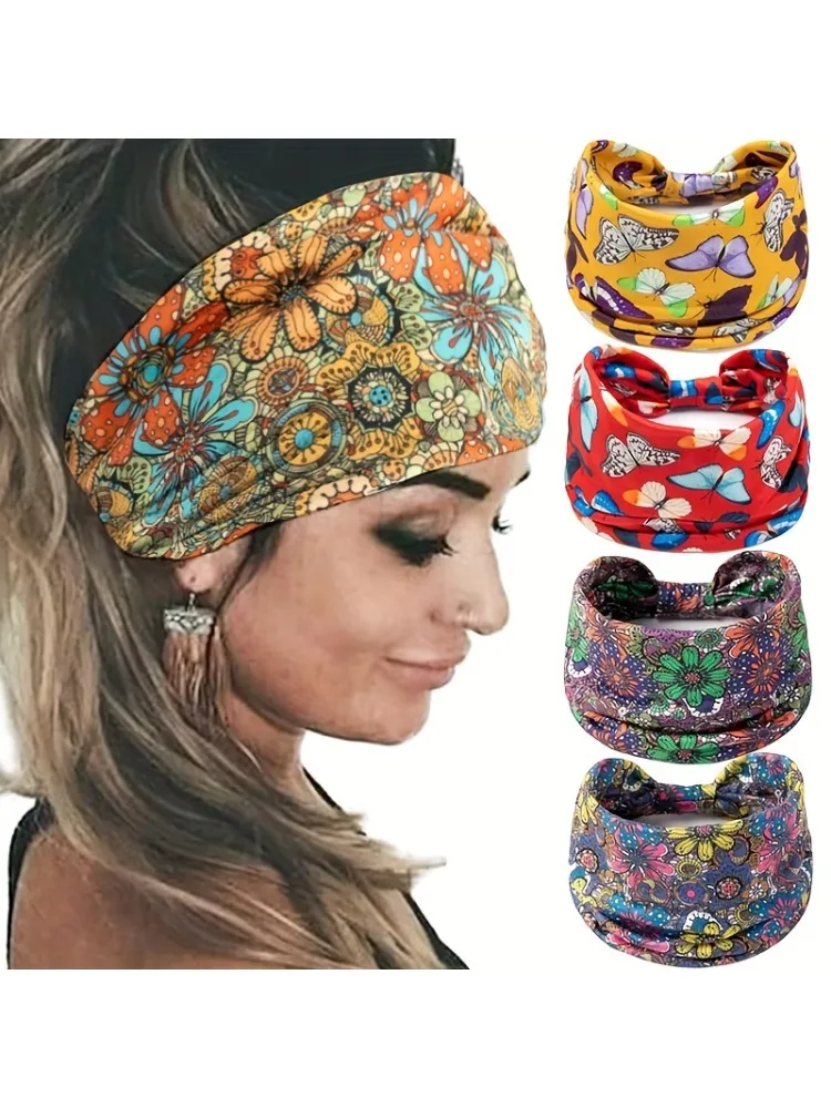 Vintage Floral papillon imprimé bandeau noué bandeau dames sport Fitness sport foulard