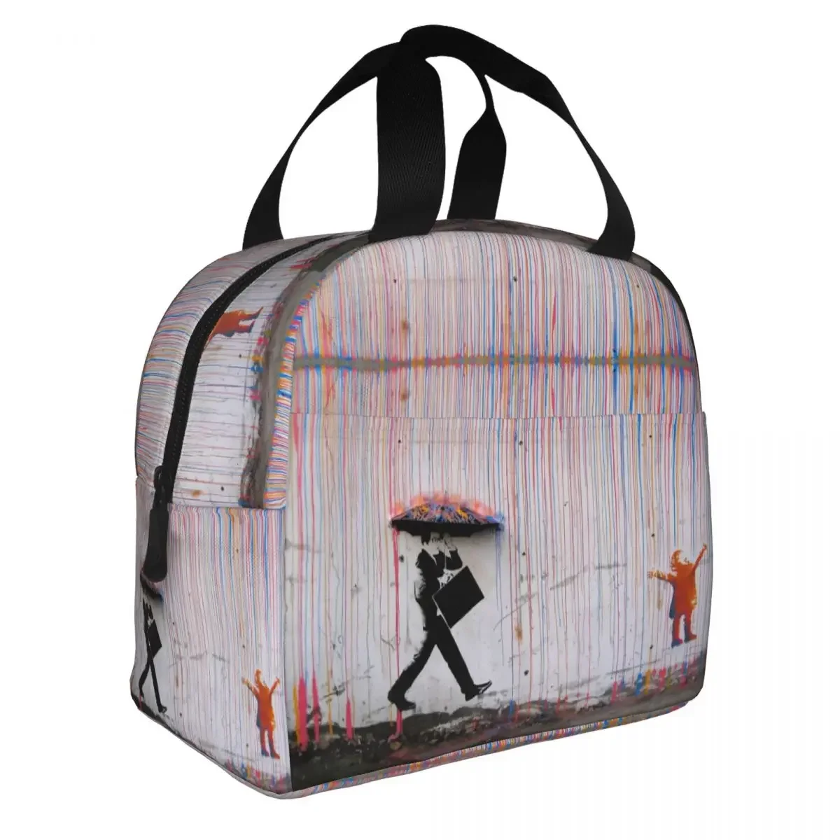 Banksy Umbrella Rainbow Happy Girl Insulated Lunch Bag Thermal Bag Lunch Containe Tote Lunch Box Food Handbags Office Travel