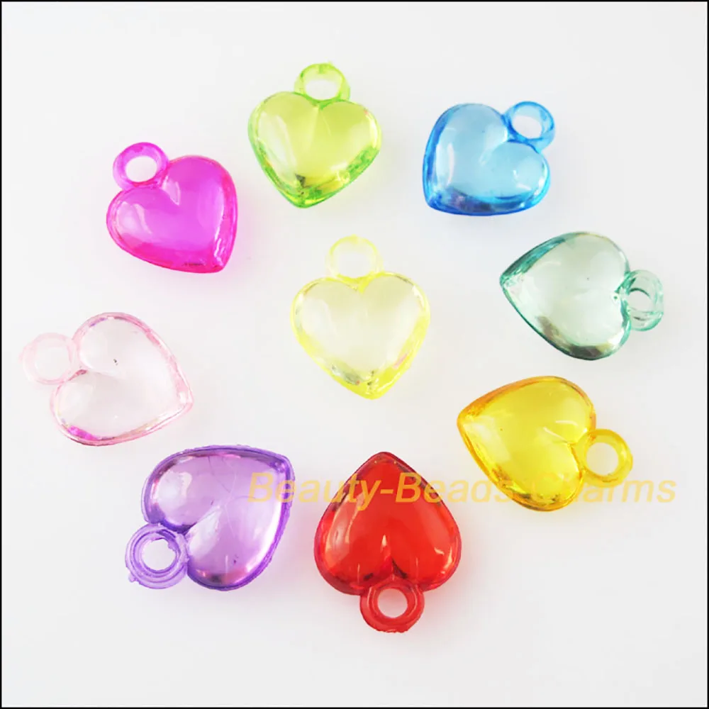 60Pcs Mixed Plastic Acrylic Smooth Heart Charms Pendants 13.5x17mm
