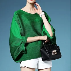 SuperAen 2024 Summer New Office Lady Pleated Bat Sleeve Shirt Loose Batwing Sleeve Pleated Blouse