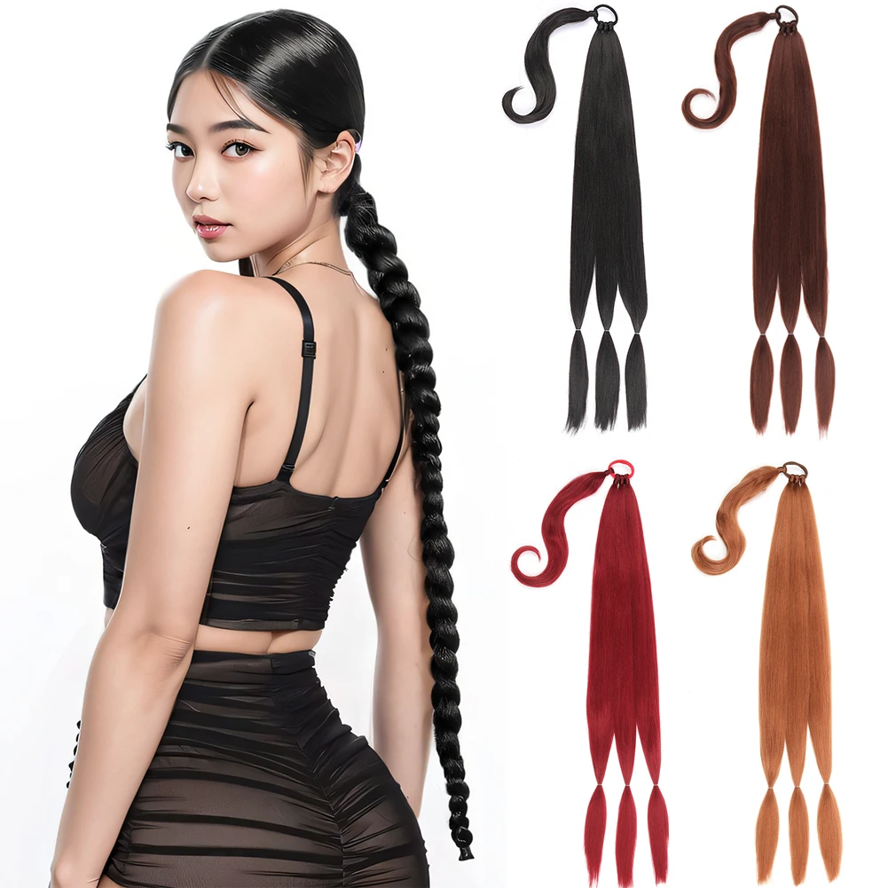 Tie Straight Wrap Around Synthetic Hair Extensions Ponytail with Long DIY Braided Ponytail Extension Hair Natural Soft Hair