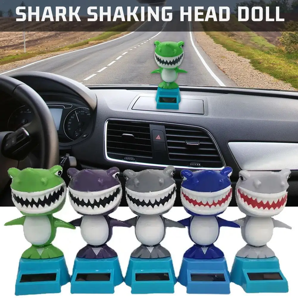 1pcs Car Ornament Solar Shaking Shark Figurine Cartoon Car Interior Multiple Creative Install Simple Car Decoration Products ﻿