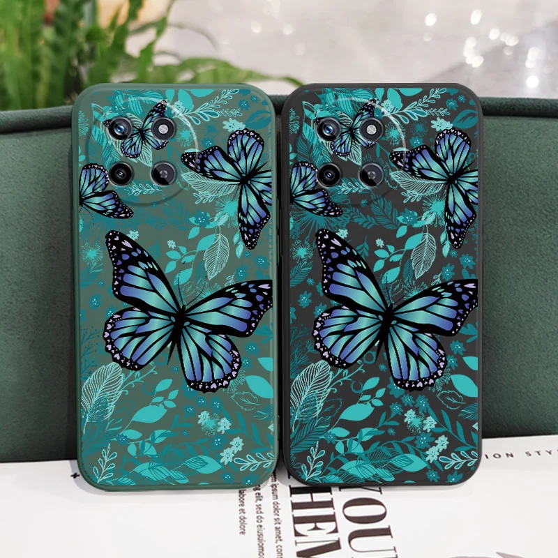Funda de teléfono con hojas de mariposa para OPPO Realme 14 13 12 11 10 9 9i 8 8i 7 Pro Plus C35 C21Y C25Y C25 4G 5G, funda de silicona líquida