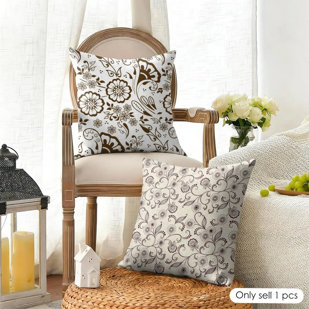 Luxury Khaki Pattern Cushion Cover Natural Linen Organic Fabric Double-Sided Printing Sofa Home Decor Gift Pillow Cover