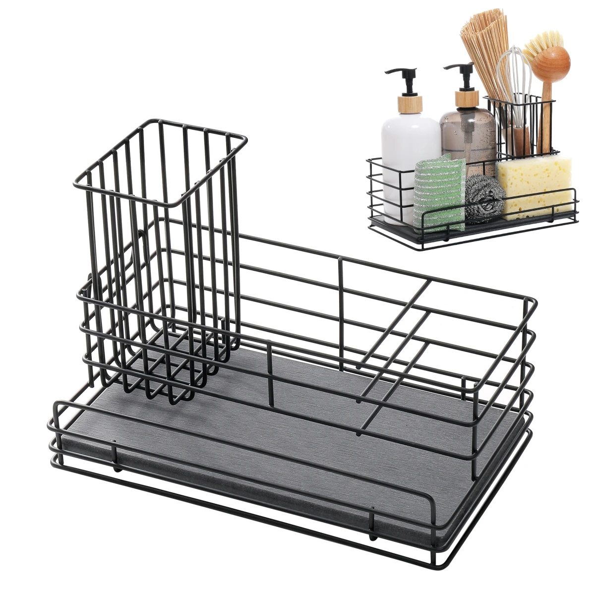 

Dishwashing Area Sink Holder Water Absorbent Tray Carbon Steel Sponge Rack 24x14x13.5cm Efficient Organization