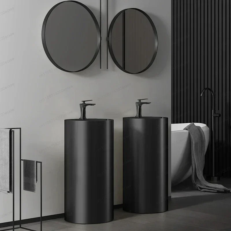 Round Pedestal Washbasin, Integrated Floor Standing Basin for Bar, Balcony & Bathroom