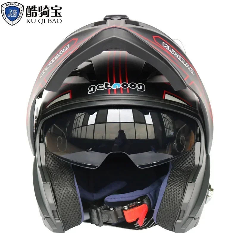 KUQIBAO Men's Motorcycle Helmet Built-in Bluetooth Headset Flip-up Motorcycle Helmet HD Anti-fog Lens ABS Material DOT Approval