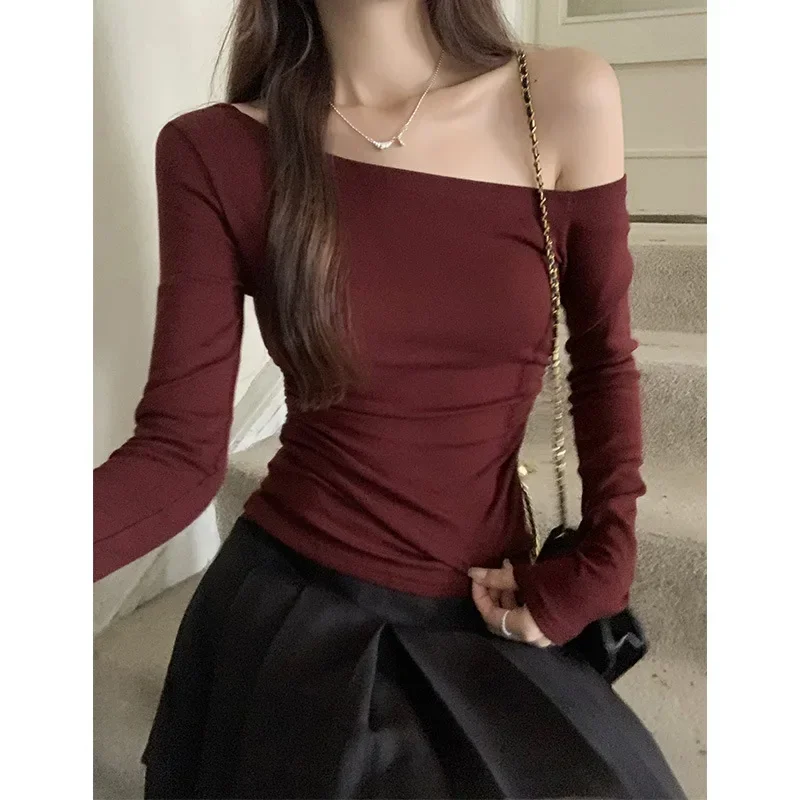 Hidden Blue Long Sleeve T-shirt Women's Early Autumn New Look White Wrinkle Waist Collection Bottom Top image 3