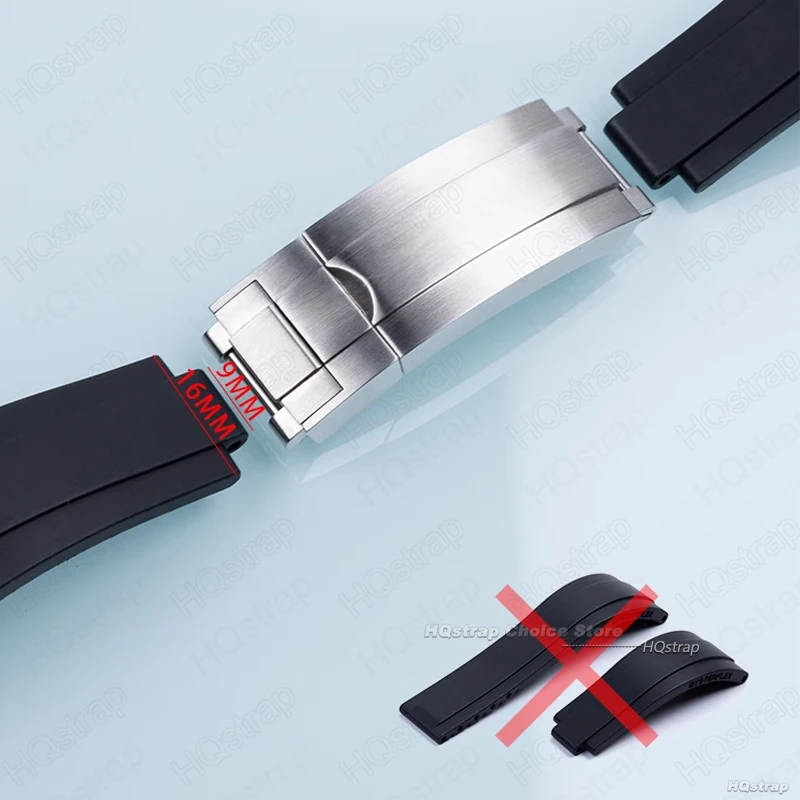 9mm Stainless Steel Buckle for Rolex Rubber Watch Strap Clasp for Daytona Double Convex Adjusted Folding Buckle Silver Button