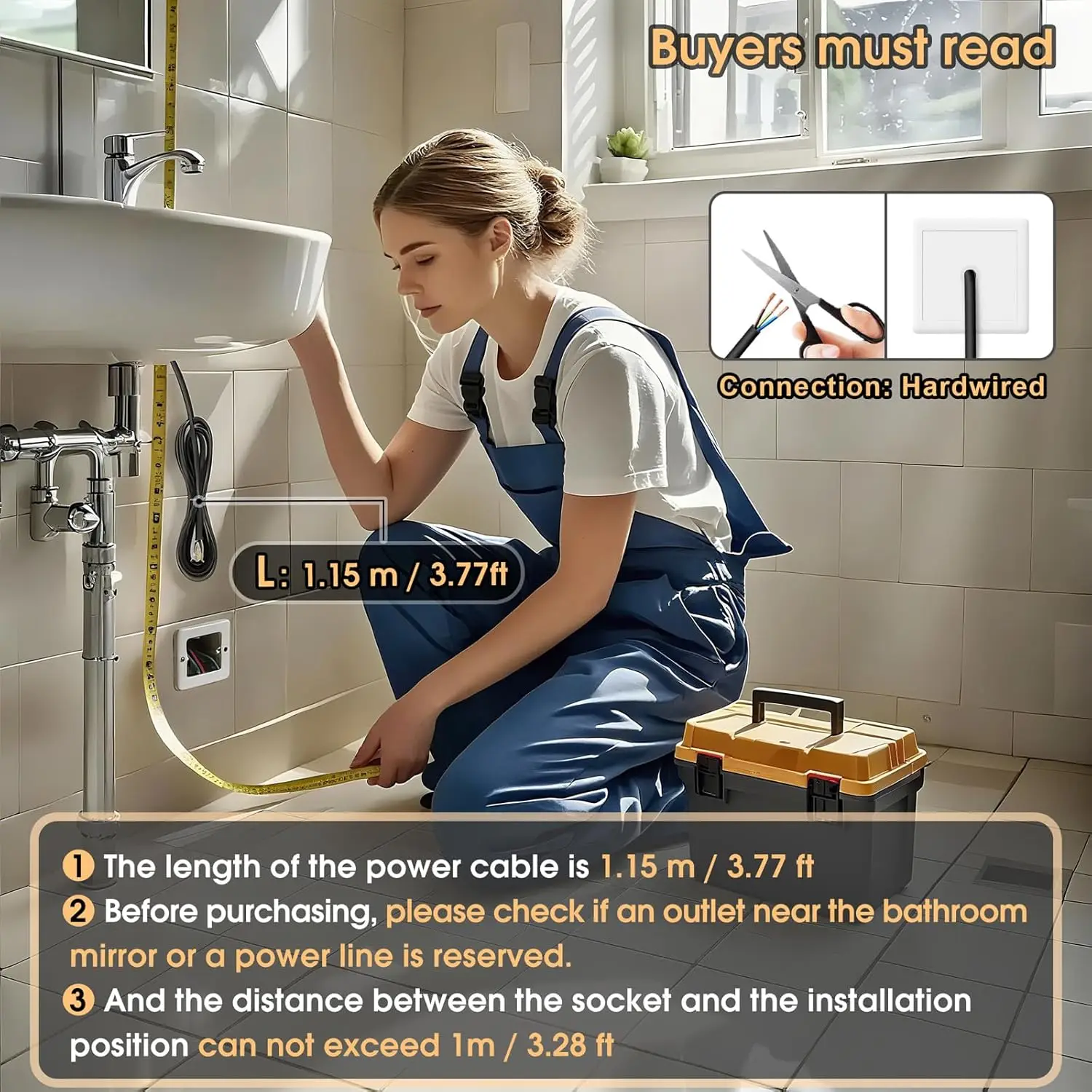 Picture 5: 50*70cm LED Bathroom Mirror Wall Mirror with Lights Stepless Dimmable Lighted Bathroom Mirrors Rectangle Hardwired Vanity Mirror