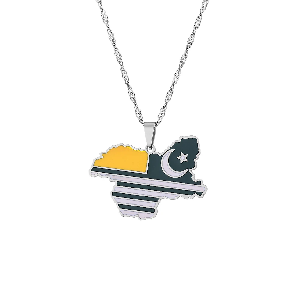 Mode Jammu und Kaschmir Karte Flagge Anhänger Halskette Edelstahl Männer Frauen ethnische Karten Schmuck Geschenk – Detail 5
