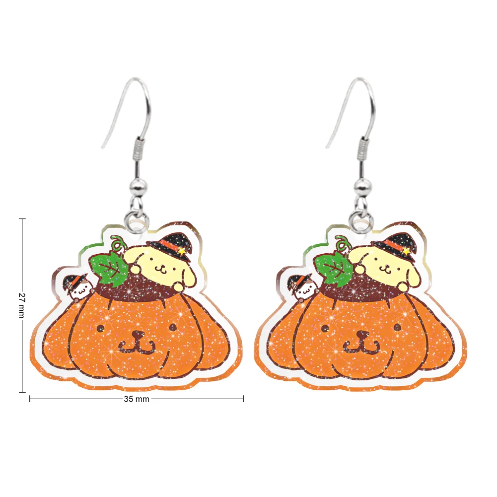 Sanrio-pendientes con purpurina transparente para niña, aretes colgantes de gancho, accesorios de joyería, regalo de Halloween