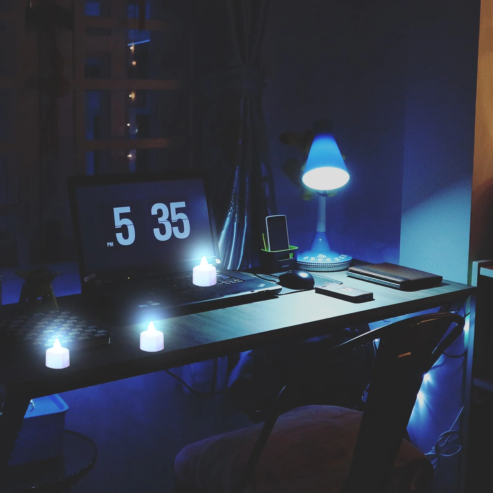 24 قطعة أضواء كهربائية رومانسية على شكل دائري عديمة اللهب LED مصابيح صغيرة ديكور سطح المكتب ضوء مصباح كهربائي صغير