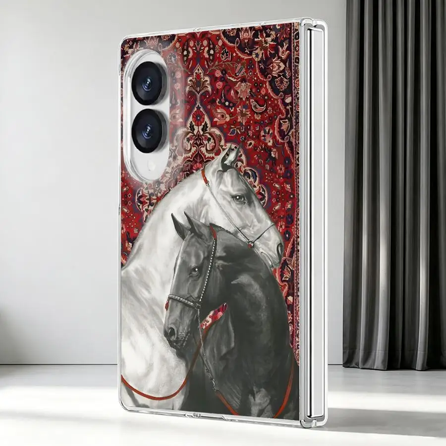 Dark Textured Horse Transparent Phone Cover Case for Samsung Galaxy Z Fold 8 ZFold 8 PC Hard Luxury ZFold8