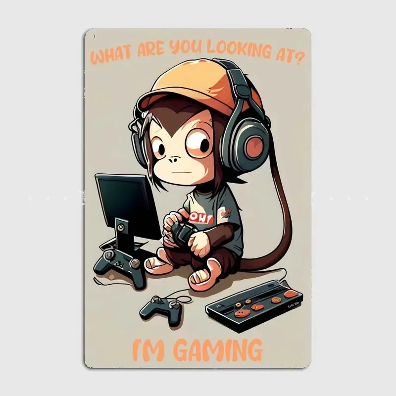 What Are You Looking At Level Up Your Gaming Room with Modern Aesthetic Art Posters Metal Tin Neon Signs Wall Decorations