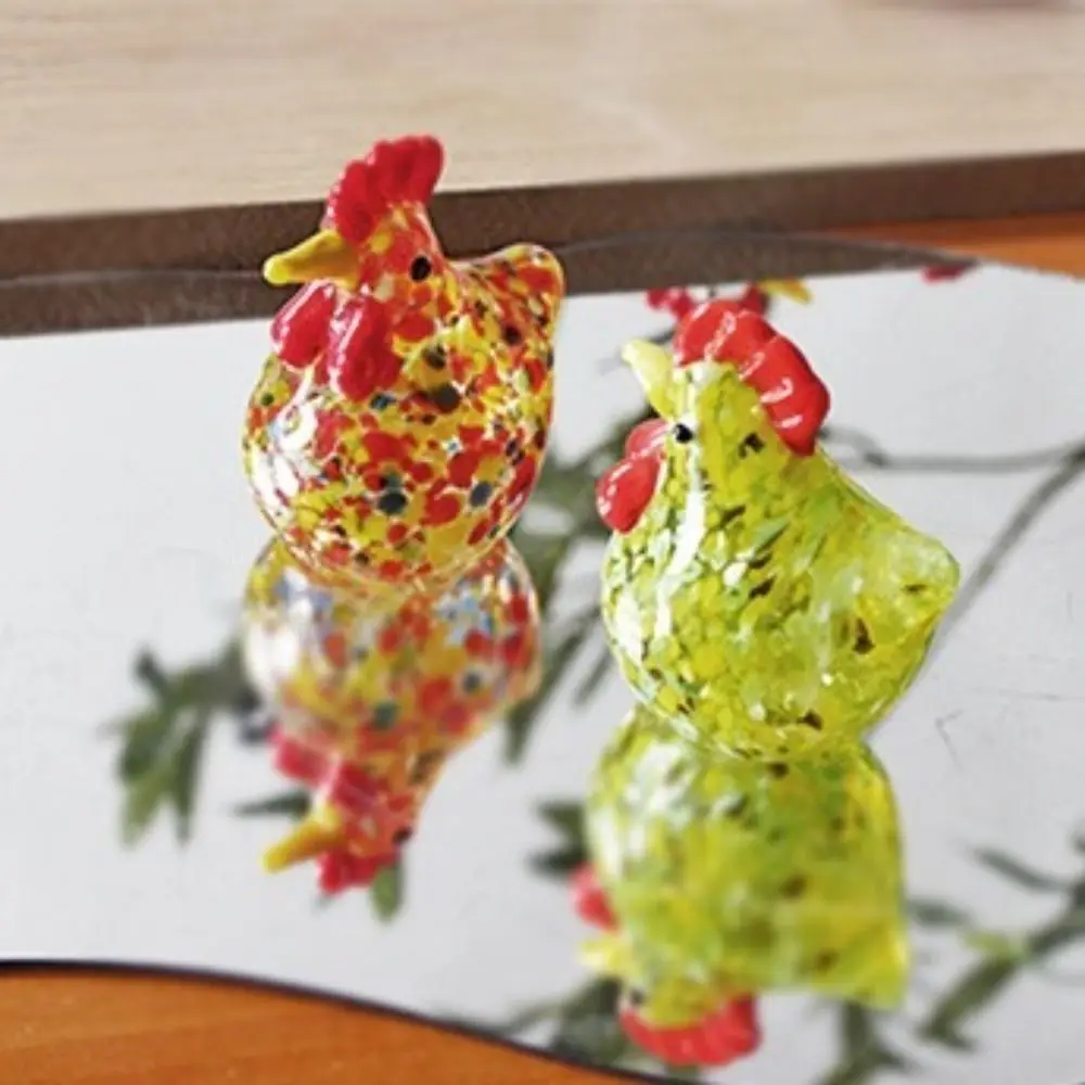 Small Hand Blown Glass Chicken Figurines Home Decor Colorful Cock Miniatures Mini Crafts Turkey Sculpture Photography Props