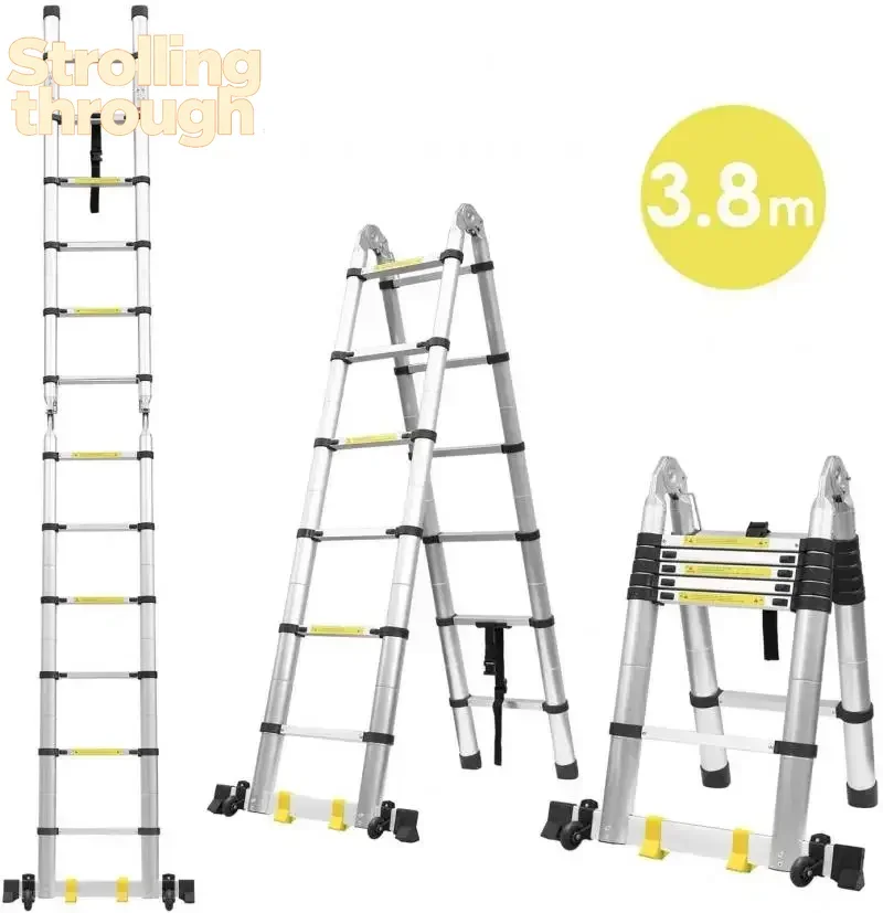 

1.9M＋1.9M Foldable Telescopic Ladder Safely Extends Herringbone Ladder Space-saving Straight Ladders Thickened Aluminum Ladders