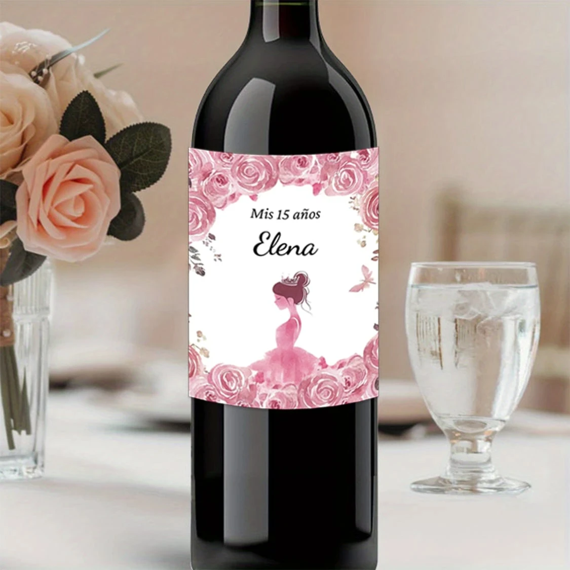 18 36pcs Personalized Wine Bottle Labels 15th Birthday Party Crown Decor Graphic Print