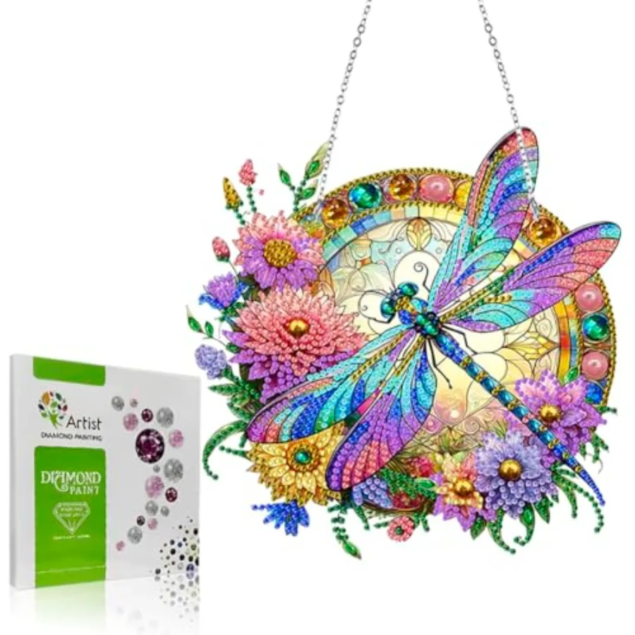 

Diamond Painting Hanging Pendant Kit for Adults, Flower and Diamond Art Window Hanging Ornament with Double-Sided Pattern, Indo