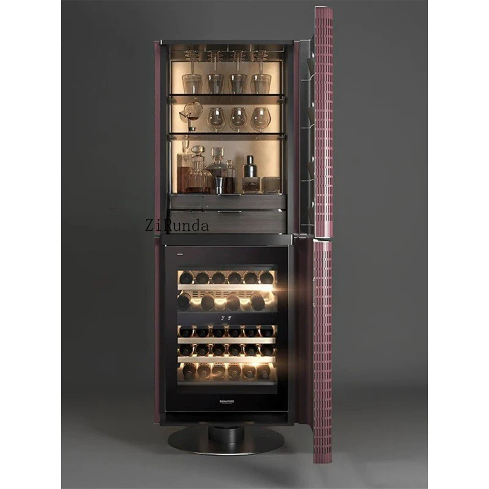 خزانة النبيذ العمودية لغرفة المعيشة وغرفة الطعام، خزانة عرض للتخزين، خزانة تخزين بباب زجاجي دوار من الأرض إلى السقف #4