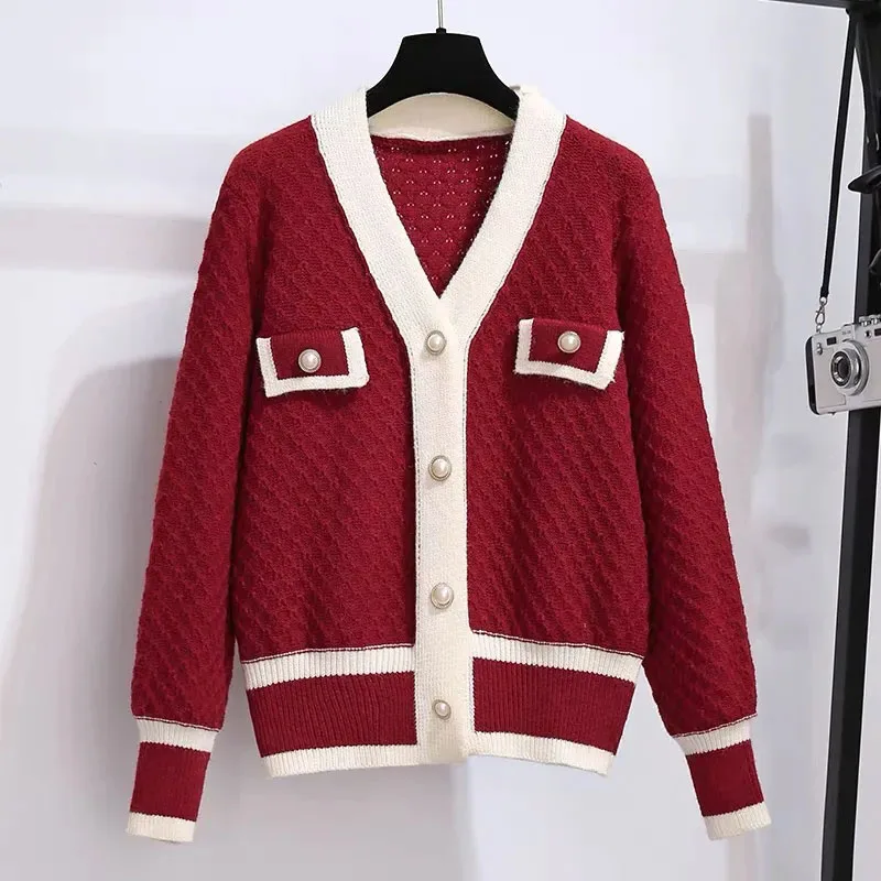 Lucyever Sweater Cardigans Women Korean Loose Long-Sleeved Knit Sweater Coat Female All-Match Pearl Buttons Knitwear Outwear