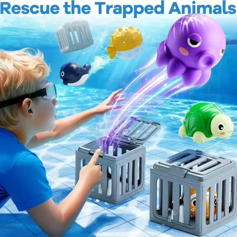 New Aquatic Life Box Swimming And Diving Toys With Cage, Child Adult Pool Party Toys, Toddler Floating Animals Bath Toys Gift