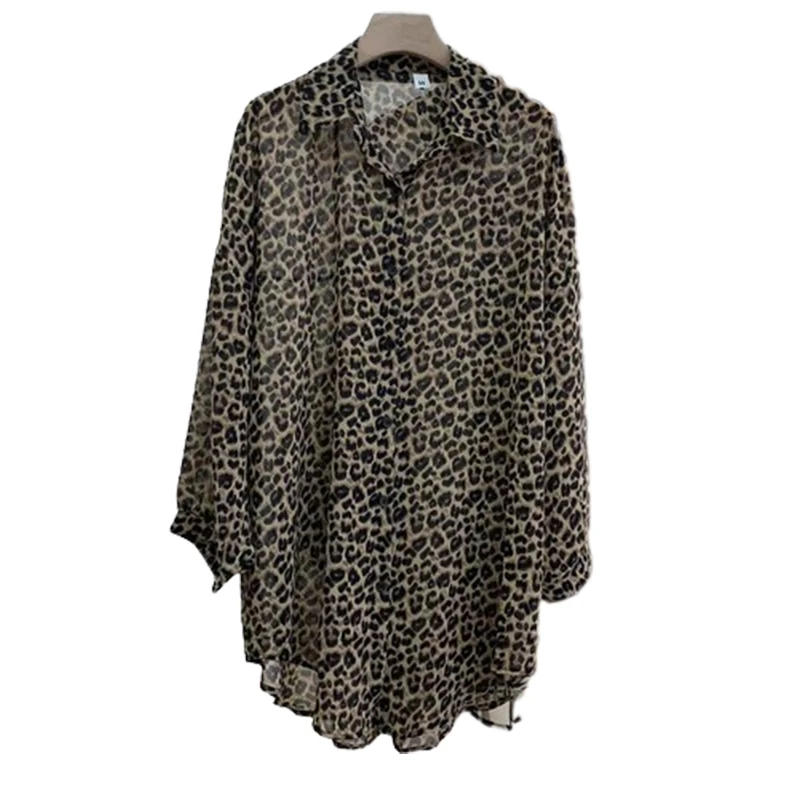 2023 Summer Fashion Leopard Printing Sunscreen Shirt Ladies Long Sleeve Loose Casual Buttons Blouse Women\'s Elegant Cardigan Top