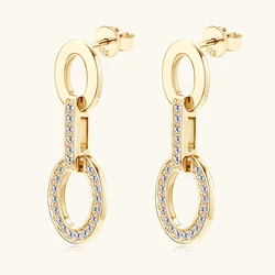 IOGOU Round D Moissanite Drop Stud Earrings for Women 925 Silver Certified Original Link Chain Earrings Fine Jewelry Accessories