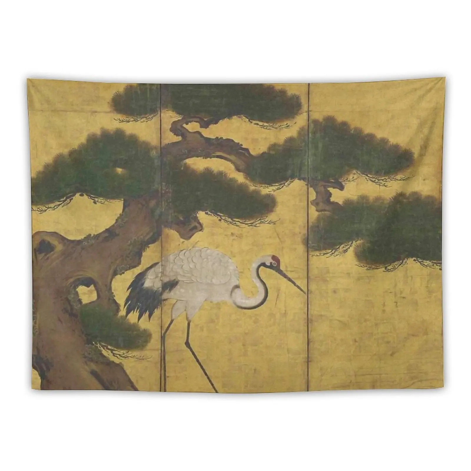 

Japanese Red Crowned Crane Edo Jidai Gold Leaf Folding Screen Tapestry For Bedroom Aesthetic Home Decor Tapestry