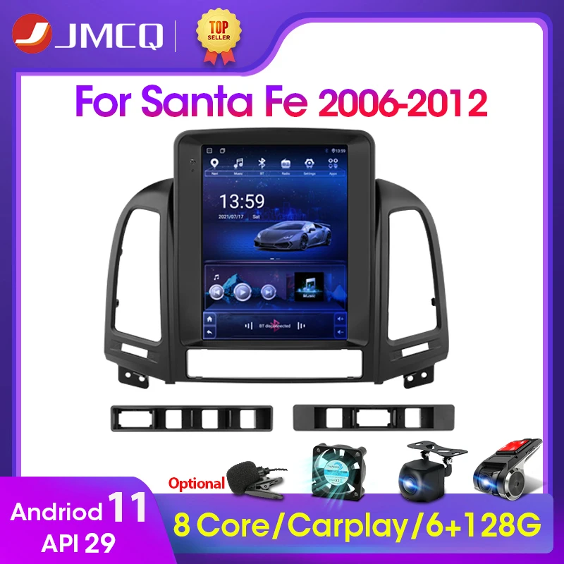 

Автомагнитола JMCQ, 2 Din, Android, мультимедийный видеоплеер для Hyundai Santa Fe 2 2006-2012, 4G Carplay, стереодинамики Carplay, 2 din