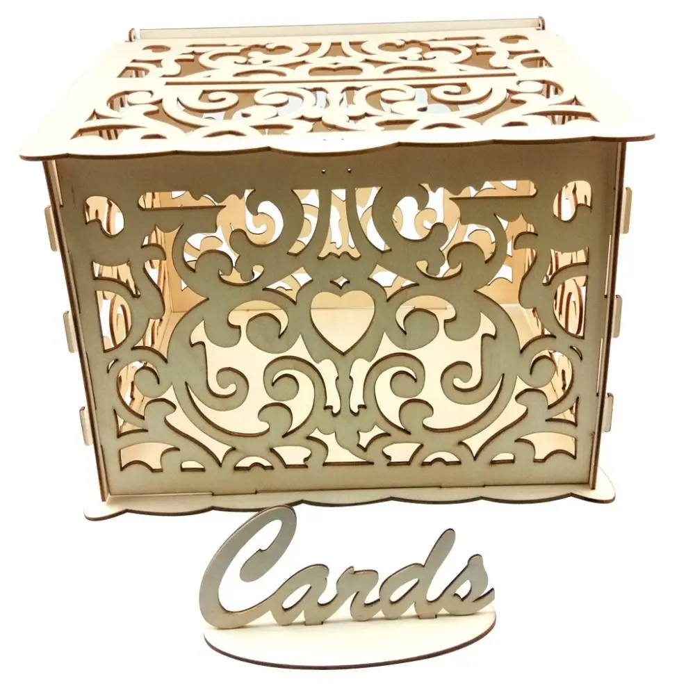 Delicate Wood Wooden Gift Card Box Natural Colour 25*20*18.3 CM Wedding Card Box Hollow Sign-in Box Graduation