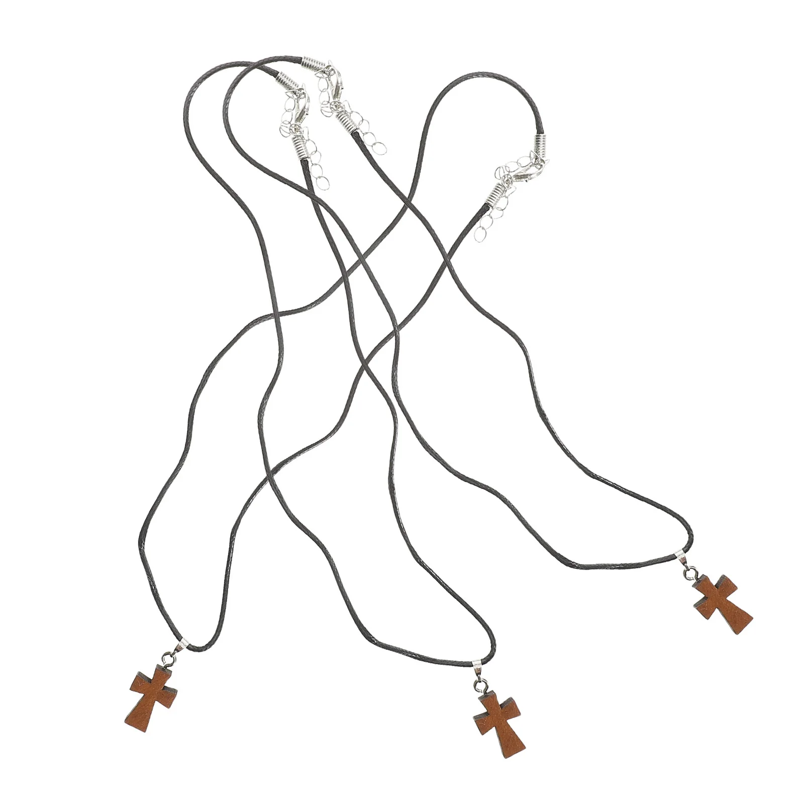 

3pcs Wooden Cross Pendant Necklace Natural Wood Mini Cross Charm For Diy Craft Rope Chain Vintage Style Lightweight Travel