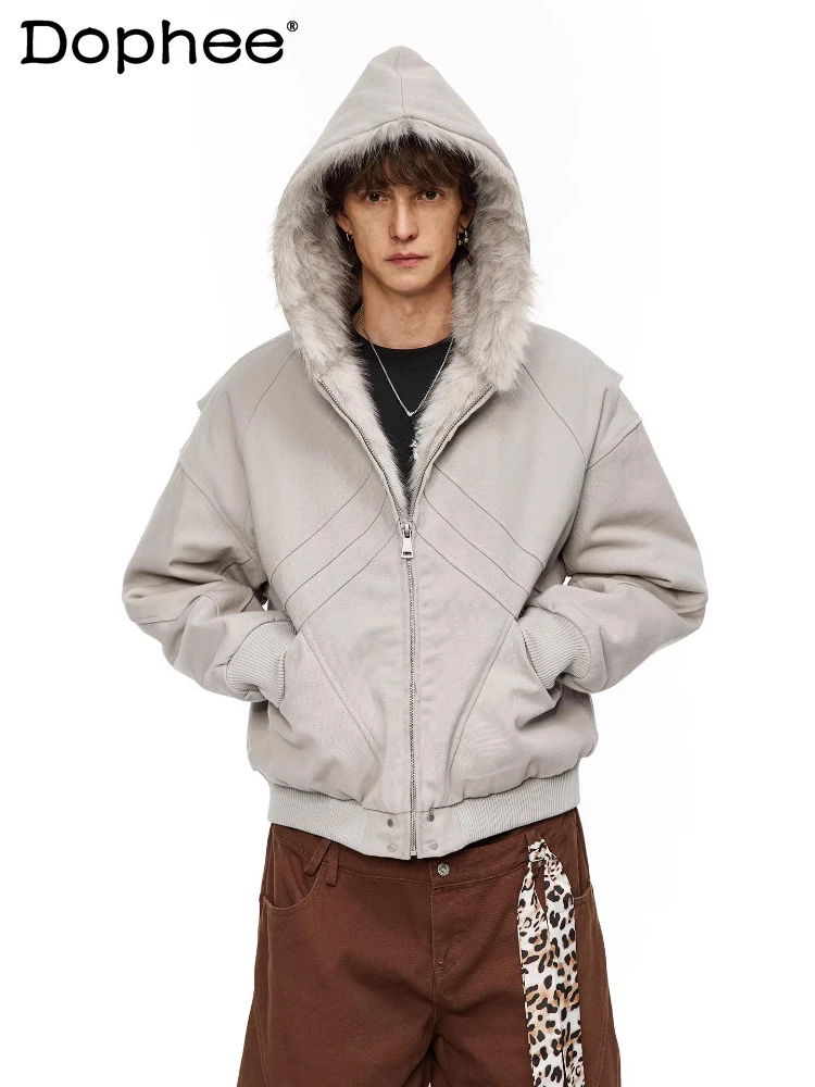 

Модные однотонные парки с капюшоном и воротником из искусственного меха, мужские зимние 2022, новые утепленные пальто на флисовой подкладке, модные парки с длинными рукавами