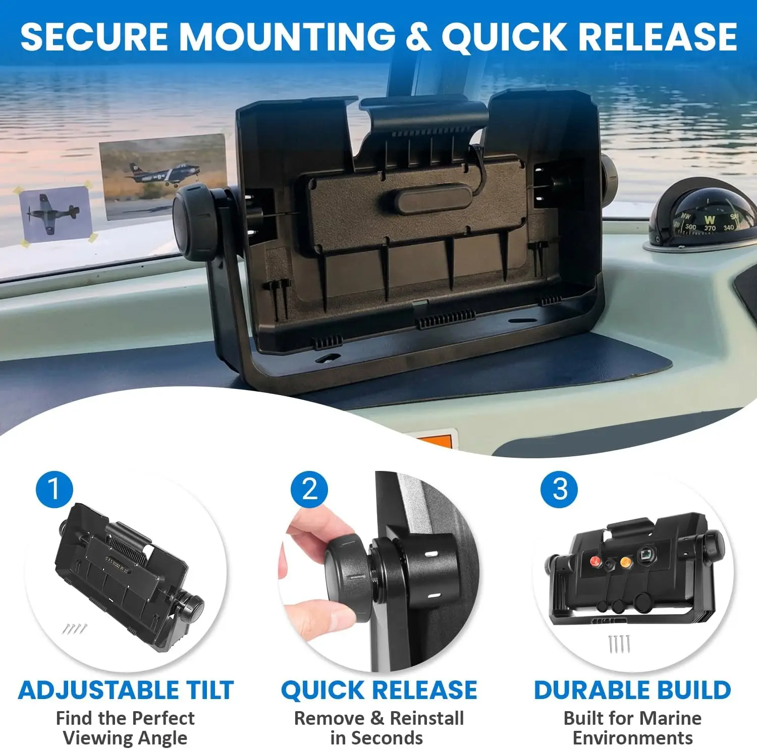Bail Mount with Quick-Release Cradle (12-Pin) for Garmin ECHOMAP Plus & UHD 9-Inch Fishfinders and Chartplotters, Fits 92sv 93sv