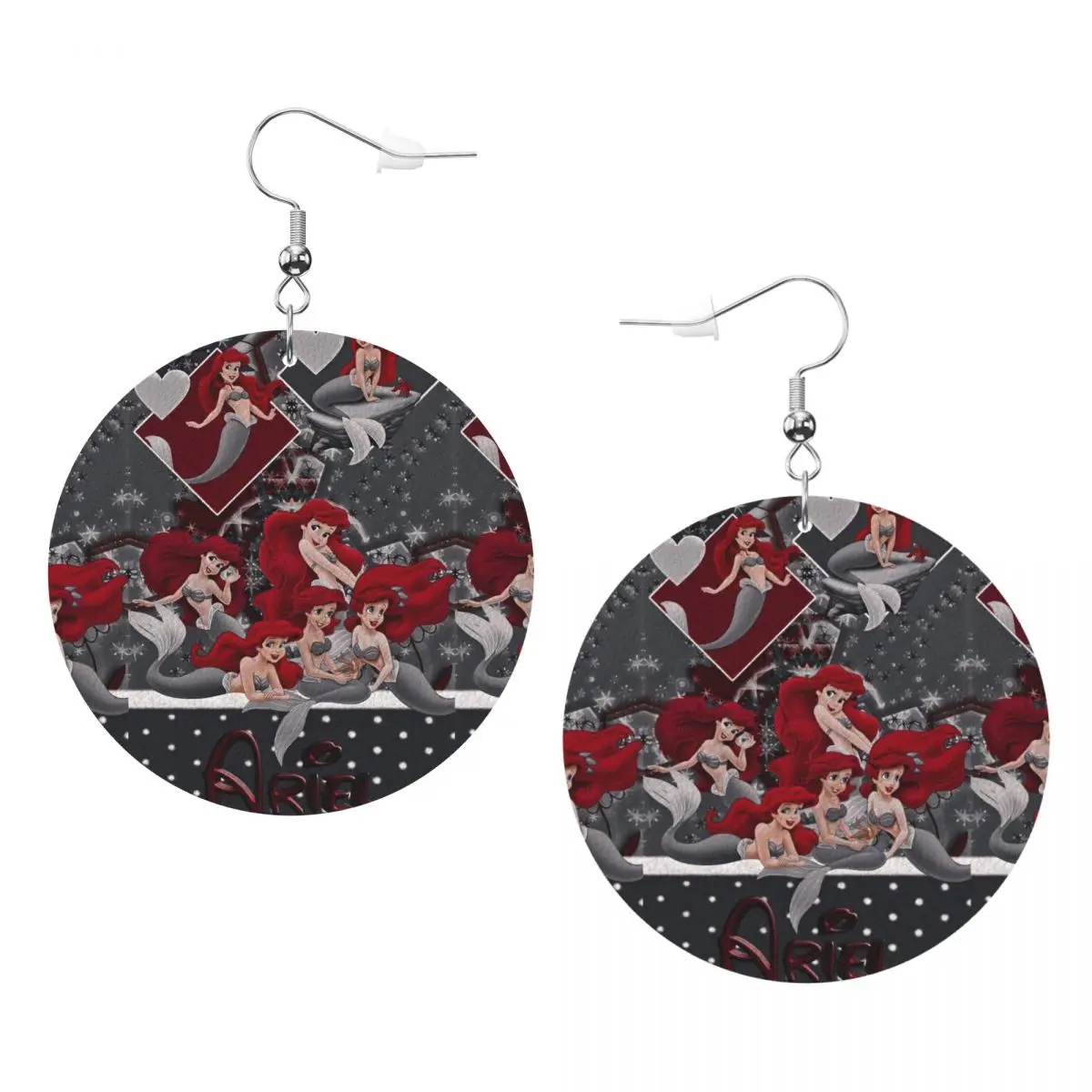 

Custom The Little Mermaid Leather Teardrop Earrings for Women Leather Earrings Princess Ariel Lightweight for Parties Holidays