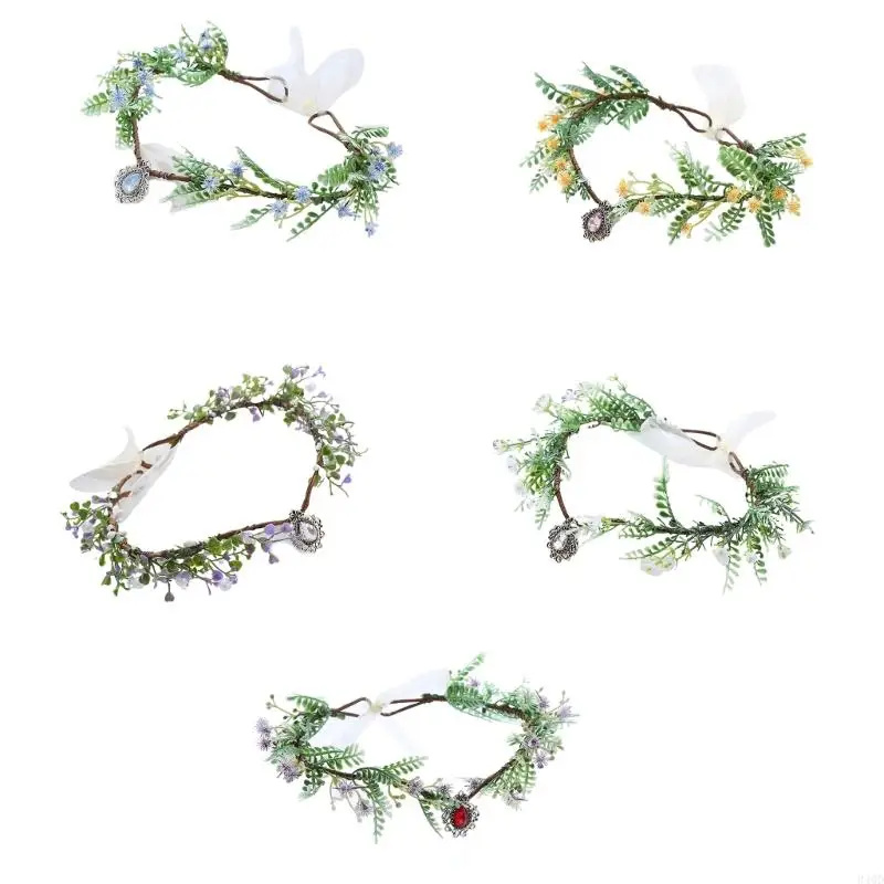 

340D Adjustable Flower Hair Hoop Pendant Headband Wedding Party Bride Bohemian Cosplay Fairy Headband