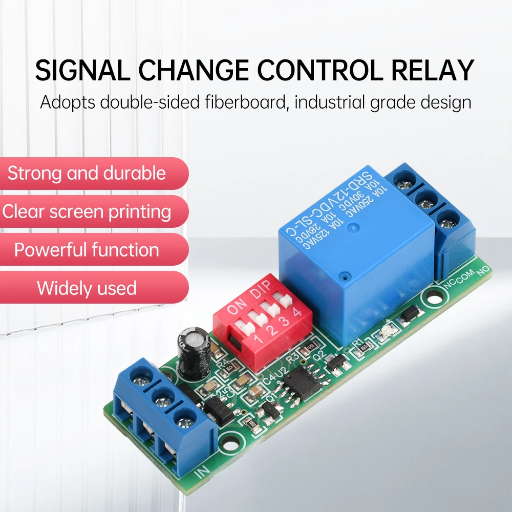 DC12V Signal Change Control Relay Module 10A  Time Relay Module Normal Open/Close Time Delay Relay Control Switch