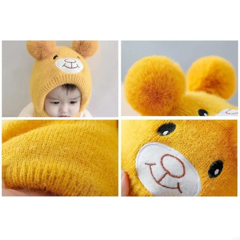 

Q22D Pom Pom Cap 0-2T Kids Hat Bear Knitted Bonnet Winter Essential Trendy Headgear Beanie Cap for Baby Boys and Girls