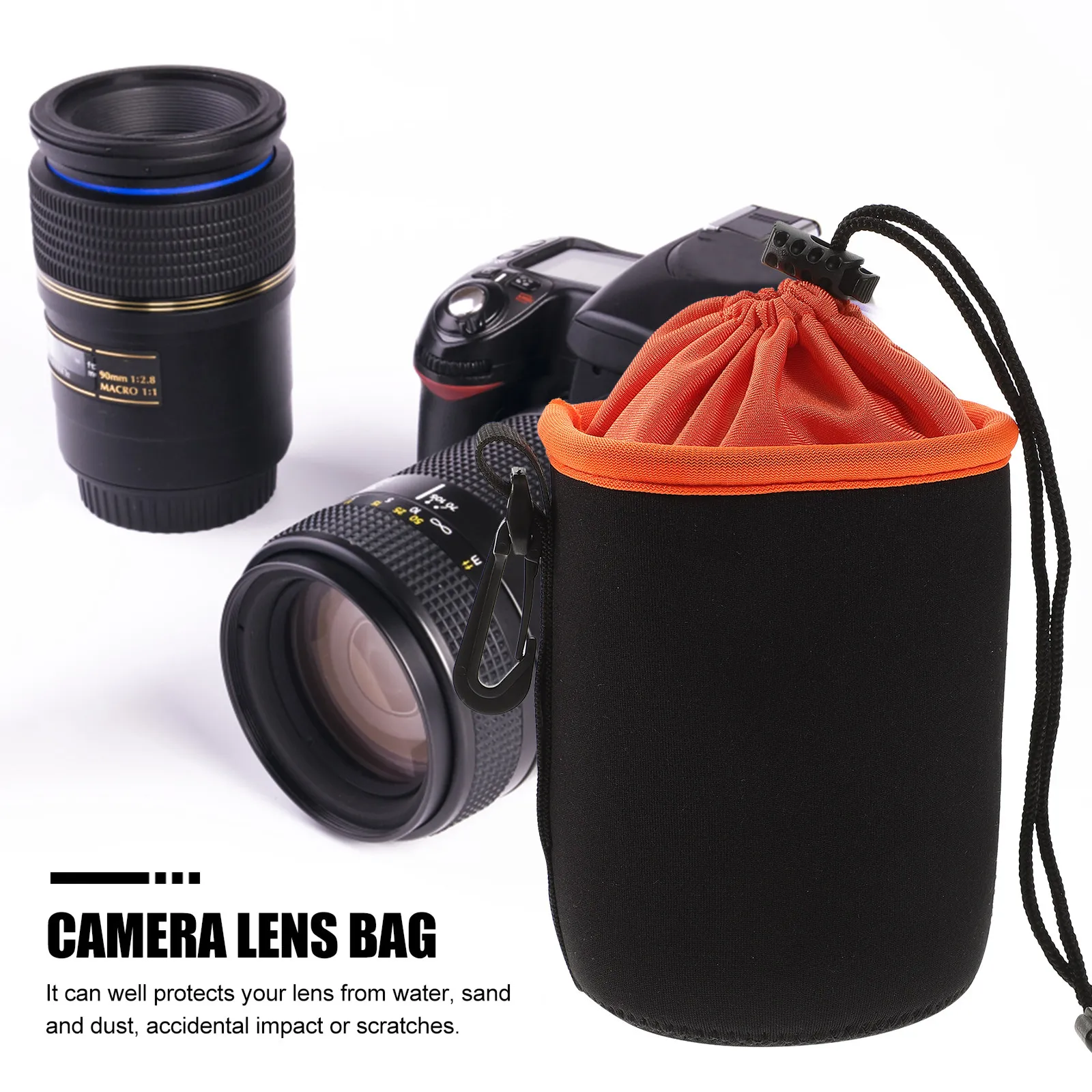 4Pcs Camera Lens Storage Bags Waterproof Drawstring Protective Cases Compatible with Most Lenses for Outdoor Use