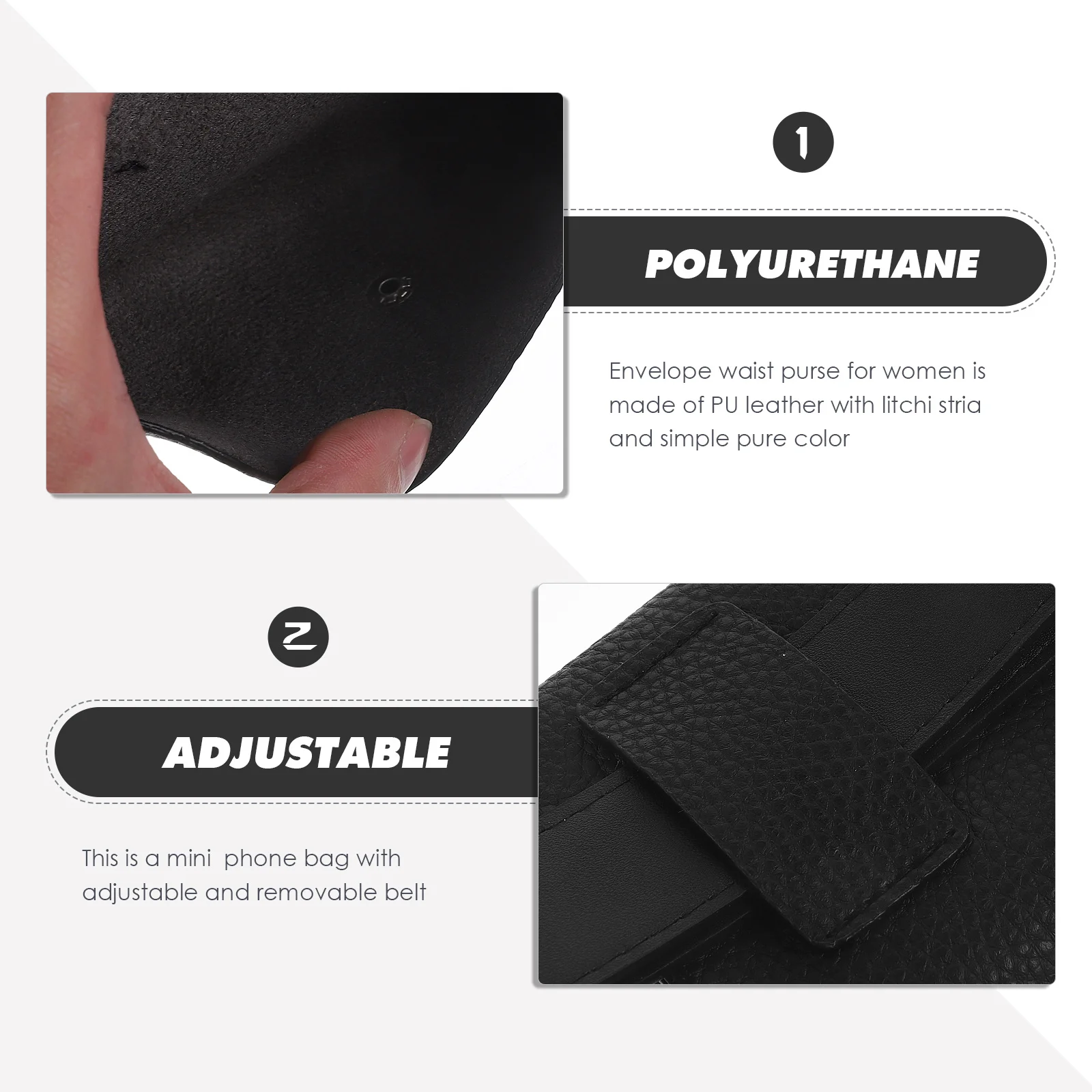 

Mini PU Black Waist Pack for Women Envelope Style Belt Phone Bag Small High Capacity Storage for Keys Lip Gloss Id Passport