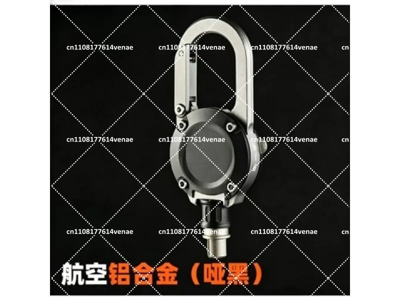Black Retractable Keychain Aluminum Carabiner EDC Accessory with Titanium Fish Holder